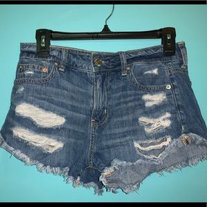Distressed Blue Jean Shorts
